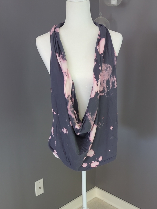 Splendid Tops - Splendid Charcoal and Pink Tie-Dye Tank With Draped Front